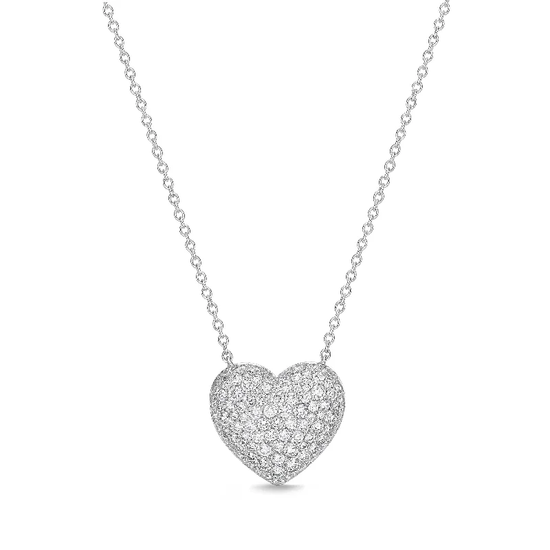 Diamond Pave Heart Pendant in 18K White Gold 1.01ct