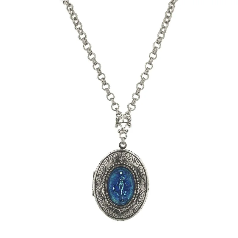 1928 Jewelry Montana Blue Roman Goddess Locket Necklace 32"