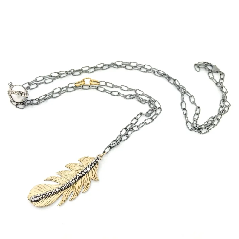 Antiqued Sterling Silver Feather & Marcasite Necklace