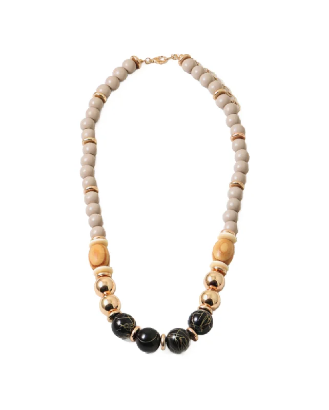 Ivy Wood Beads/Black Necklace