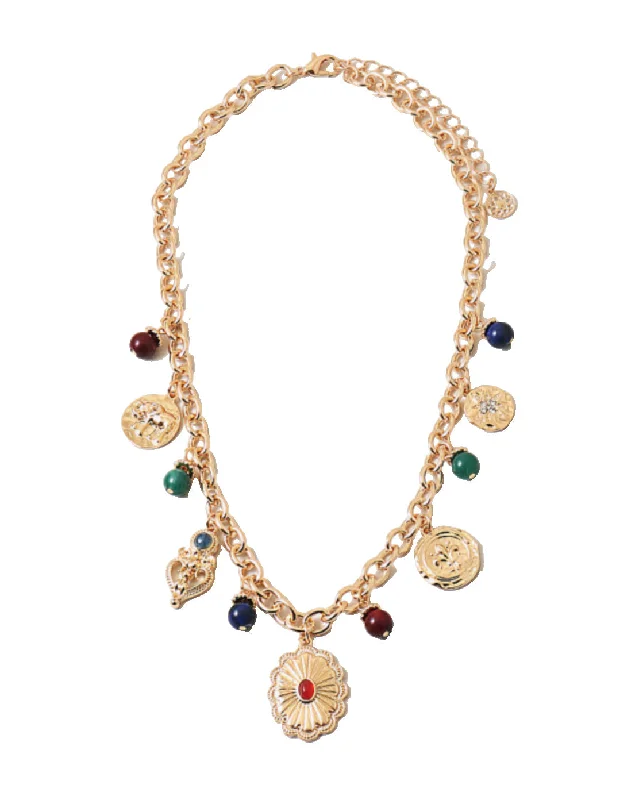 Jewel Tone Vintage Charm Necklace