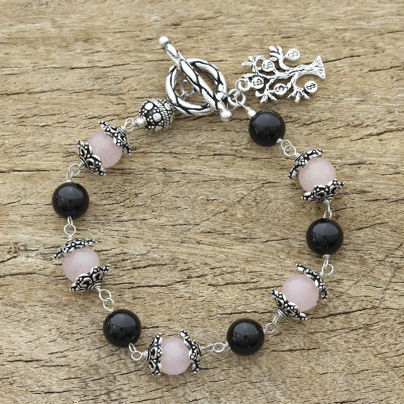 Lucky Money Tree Rose Quartz & Onyx Bracelet