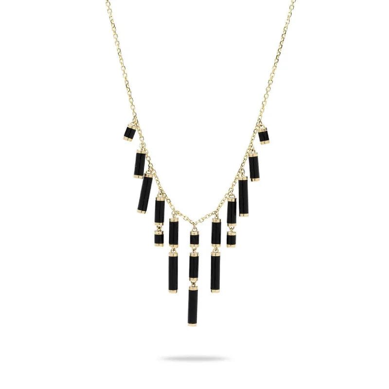 16-18" Adjustable Ocean Chimes Black Coral Necklace in Gold