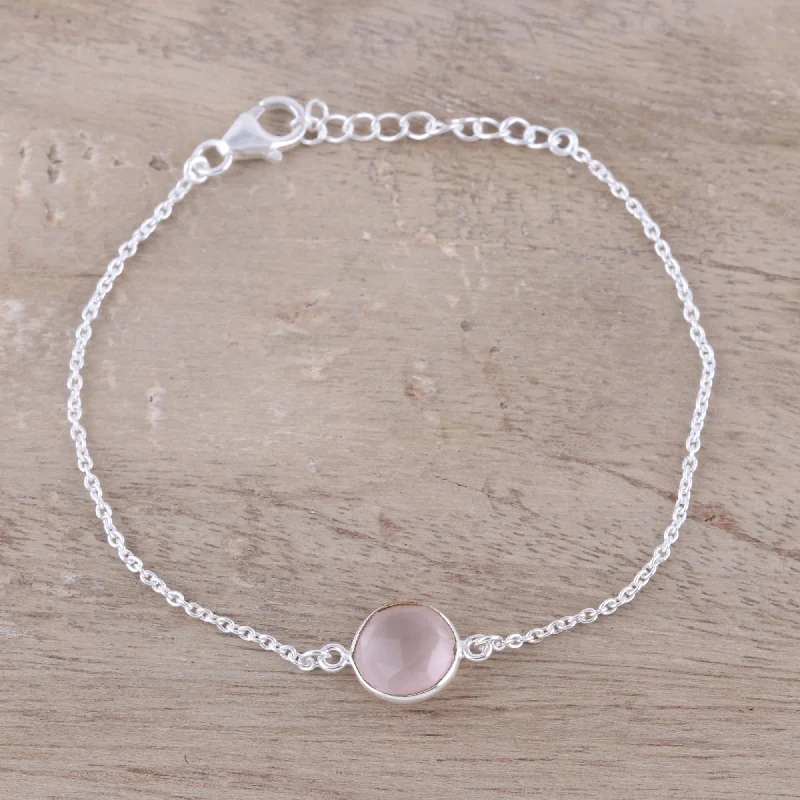 Pink Night Adjustable Rose Quartz Pendant Bracelet from India