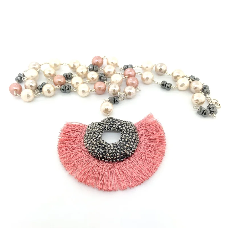 Sterling Silver Pink Pearl Tassel Necklace