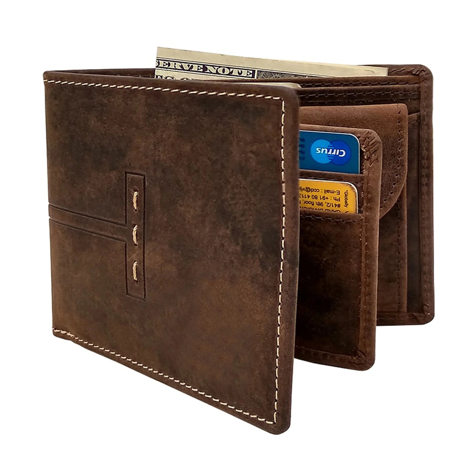 Leather Bifold Wallet for Men - RFID Protecting with Credit Card Slots and Coin Pocket (Brown)