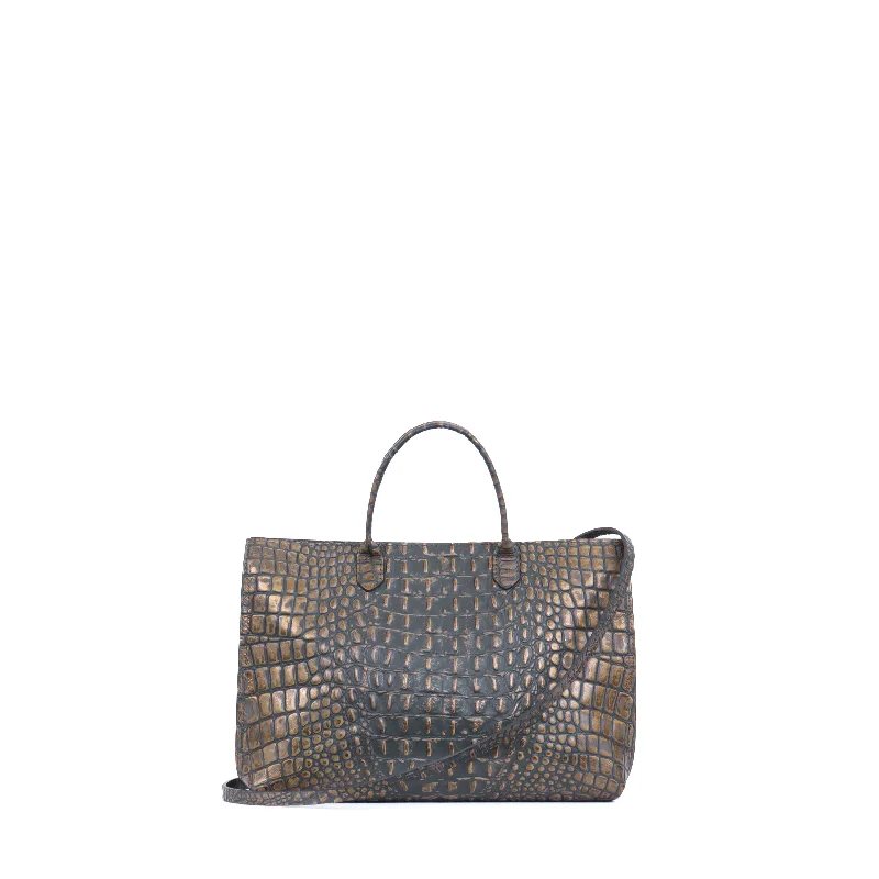 DAY BAG MOSSY BRONZE EMBOSSED CROC