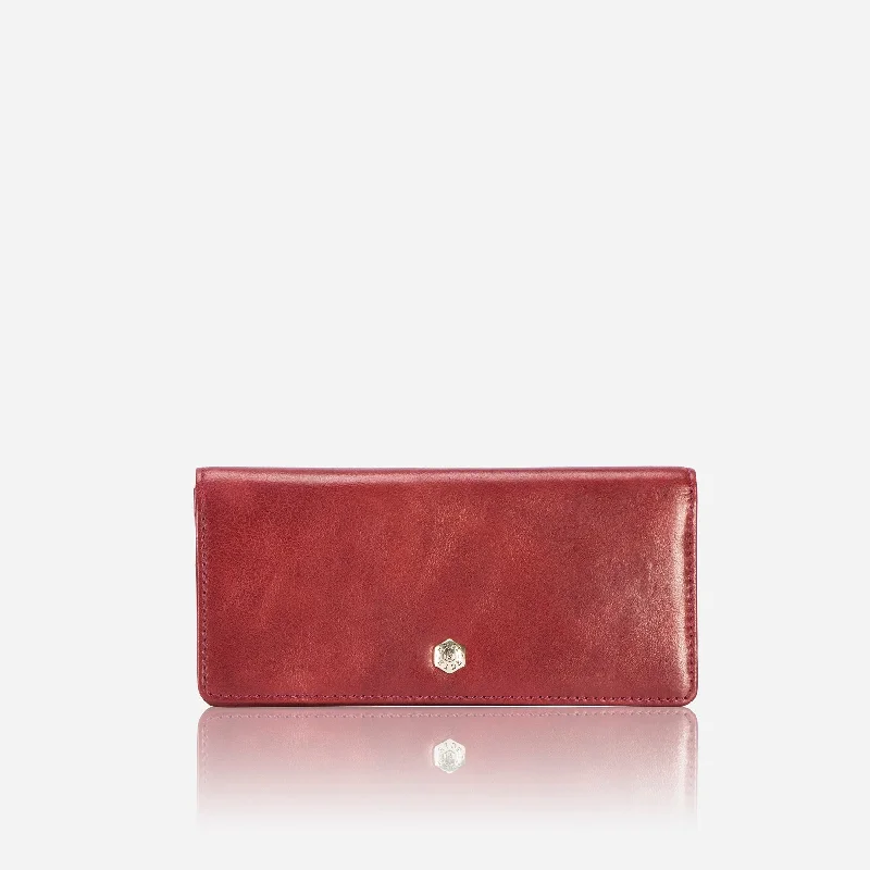 Large Multi-Compartment Leather Purse, Red