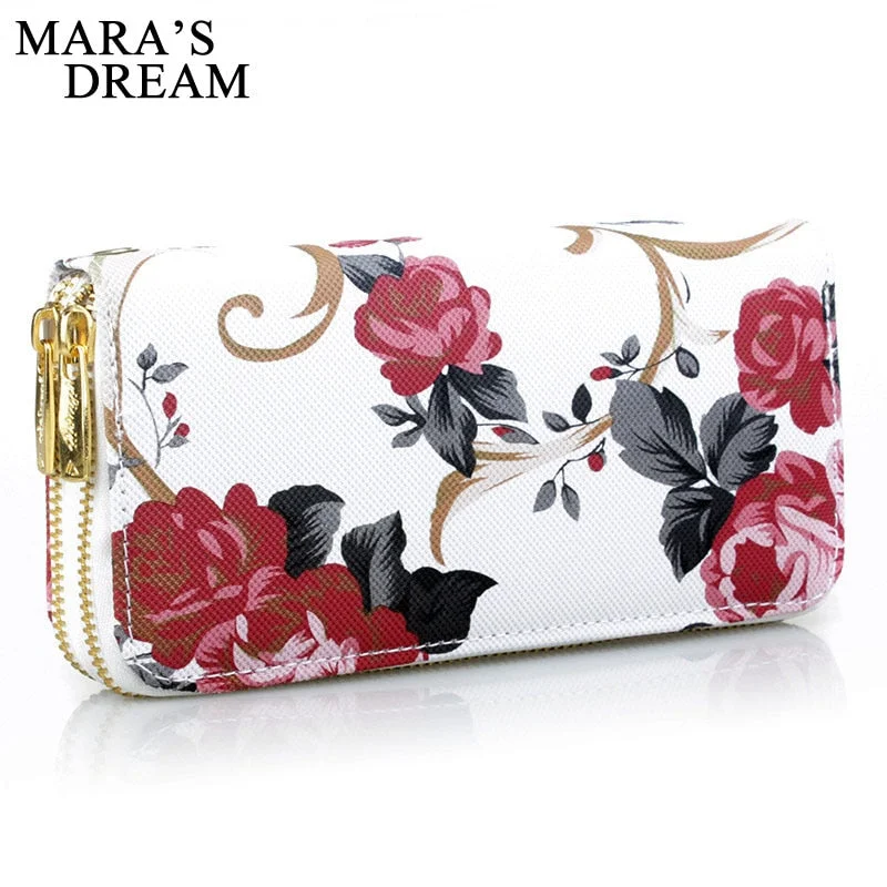 Mara's Dream 2019 Women's Wallet Rose Print Wallet Fashion Handbags Wild Double Zipper Clutch Bag Multi-card Women Bag Purse