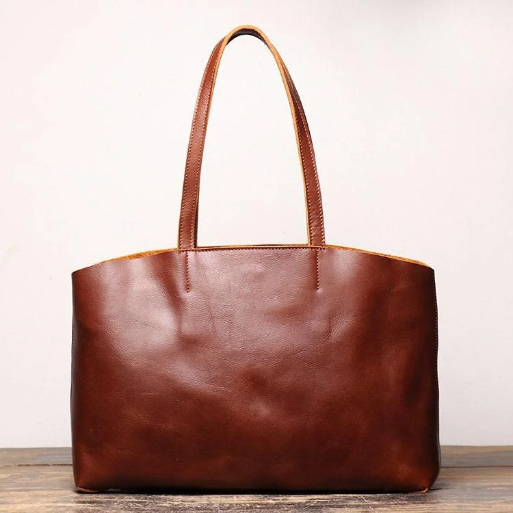 Minimalist Full Grain Leather Tote Bag Casual Leather Bag Women Large Shopper Bag Leather Diaper Bag Slouchy Tote Top Handle Shoulder Bag