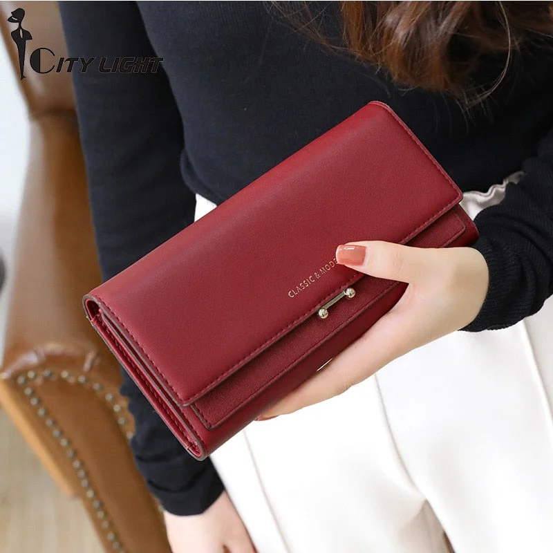 New High Capacity Woman Hasp Long Wallet Nubuck Leather Wallet 3 Folds Card Holder Purse Simple Women Fashion Phone bag