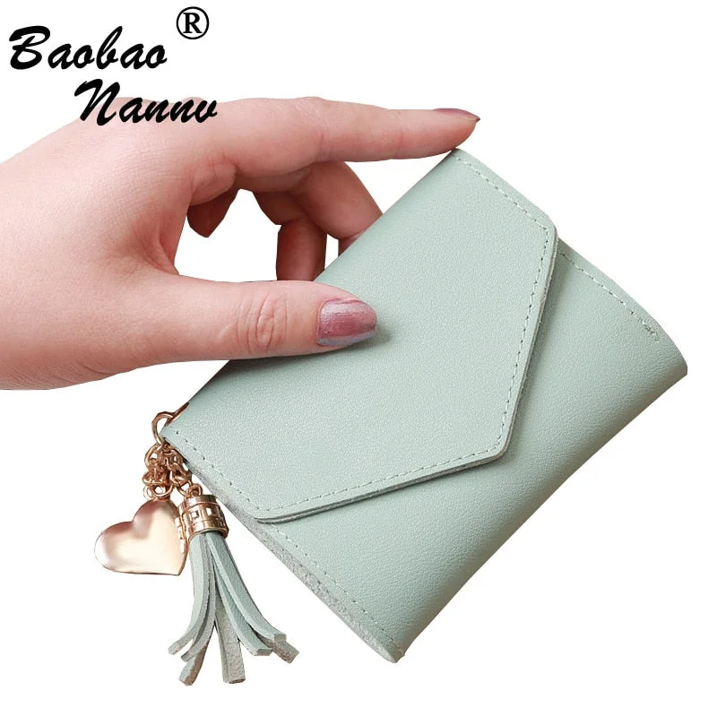 Short Wallet Women Wallets Cute Love Tassel Fashion Hasp Coin Purse Card Holder Female Clutch Money Bag PU Leather Lady Purses