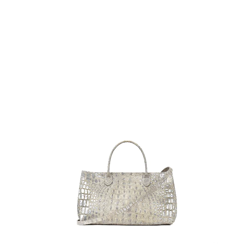 SMALL DAY BAG PLATINUM STONE EMBOSSED CROC