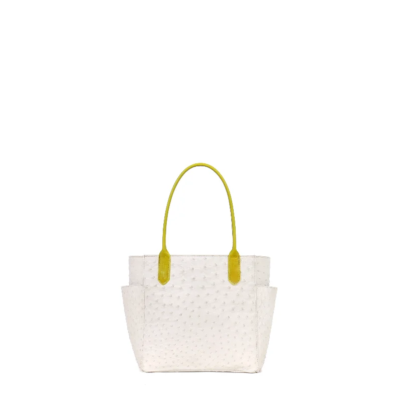 SMALL POCKET TOTE EGGSHELL GENUINE OSTRICH